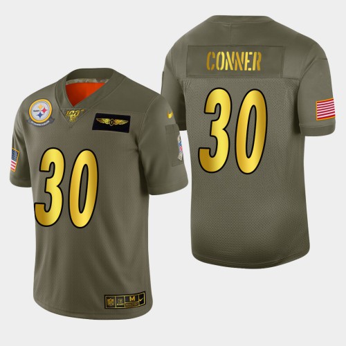 Nike Pittsburgh Steelers #30 James Conner Men’s Olive Gold 2019 Salute to Service NFL 100 Limited Jersey