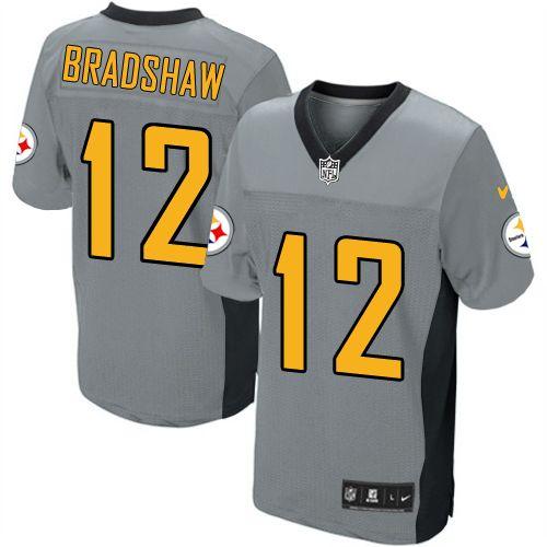 Nike Pittsburgh Steelers #12 Terry Bradshaw Grey Shadow Men’s Stitched NFL Elite Jersey