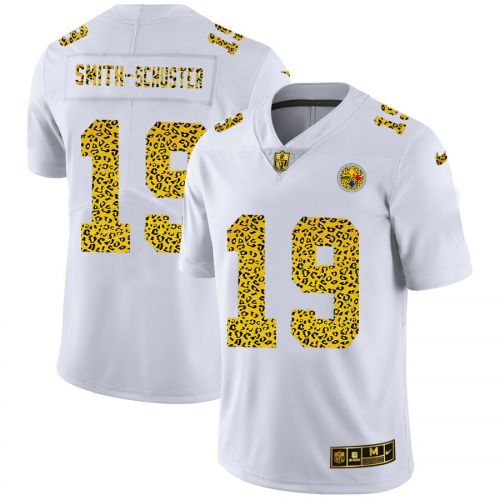 Pittsburgh Steelers #19 JuJu Smith-Schuster Men’s Nike Flocked Leopard Print Vapor Limited NFL Jersey White
