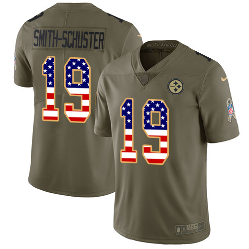 Nike Pittsburgh Steelers #19 JuJu Smith-Schuster Olive/USA Flag Men’s Stitched NFL Limited 2017 Salute To Service Jersey