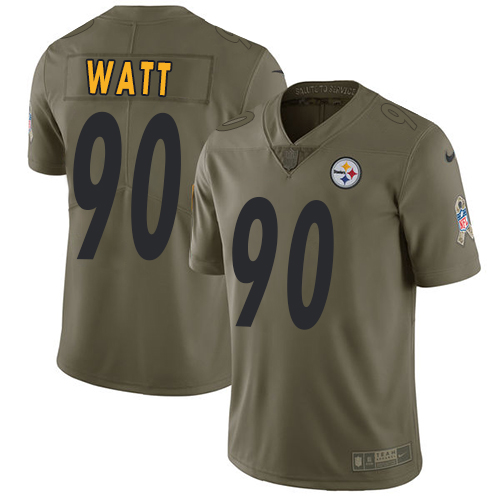 Nike Pittsburgh Steelers #90 T. J. Watt Olive Men’s Stitched NFL Limited 2017 Salute to Service Jersey