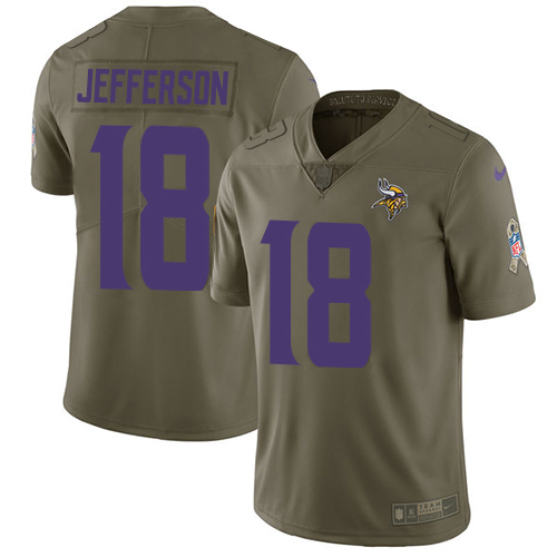 Nike Minnesota Vikings #18 Justin Jefferson Olive Men’s Stitched NFL Limited 2017 Salute To Service Jersey