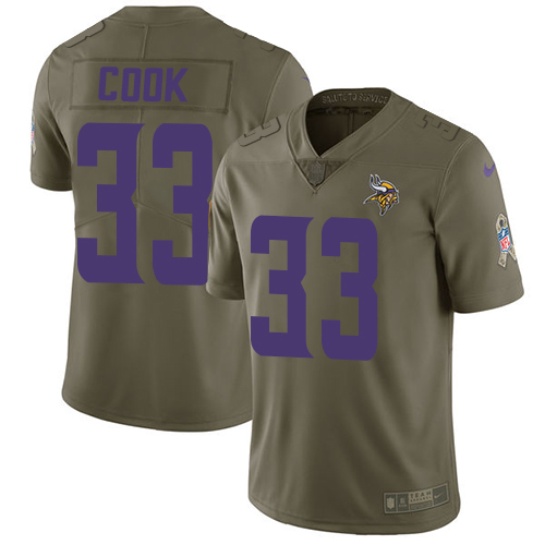 Nike Minnesota Vikings #33 Dalvin Cook Olive Men’s Stitched NFL Limited 2017 Salute to Service Jersey