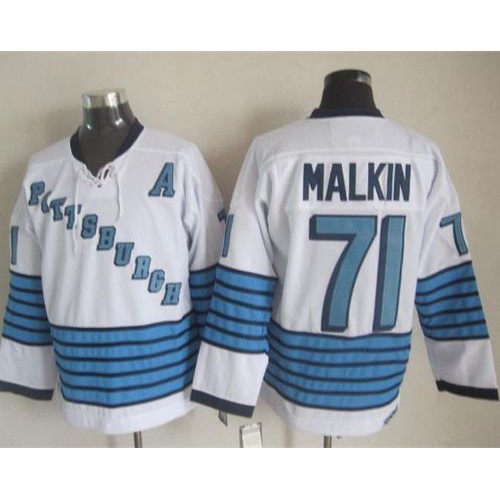 Pittsburgh Penguins #71 Evgeni Malkin White/Light Blue CCM Throwback Stitched NHL Jersey