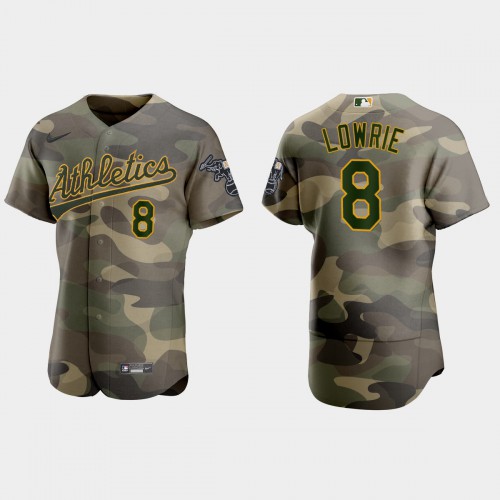 Oakland Oakland Athletics #8 Jed Lowrie Men’s Nike 2021 Armed Forces Day Authentic MLB Jersey -Camo Men’s