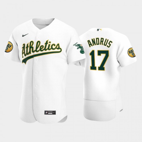 Oakland Oakland Athletics #17 Elvis Andrus Men’s Nike 2022 Ray Patch Authentic Home White Jersey Men’s