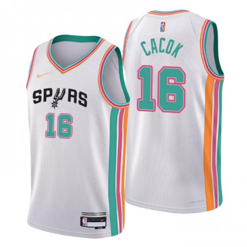 San Antonio San Antonio Spurs #16 Devontae Cacok Men’s Nike White 2021/22 Swingman NBA Jersey – City Edition Men’s