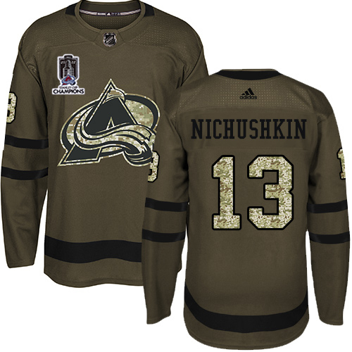 Adidas Colorado Avalanche #13 Valeri Nichushkin Green 2022 Stanley Cup Champions Salute To Service Stitched NHL Jersey Men’s