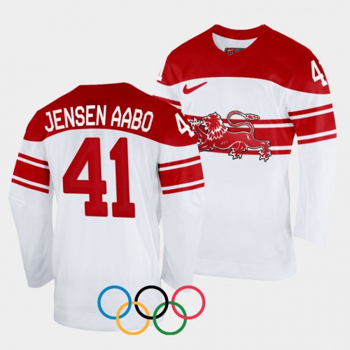 Denmark Hockey #41 Jesper Jensen-Aabo Men’s 2022 Winter Olympics Home Jersey – White Men’s