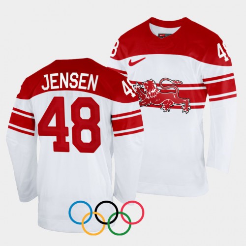 Denmark Hockey #48 Nicholas Jensen Men’s 2022 Winter Olympics Home Jersey – White Men’s