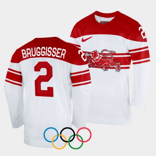 Denmark Hockey #2 Phillip Bruggisser Men’s 2022 Winter Olympics Home Jersey – White Men’s