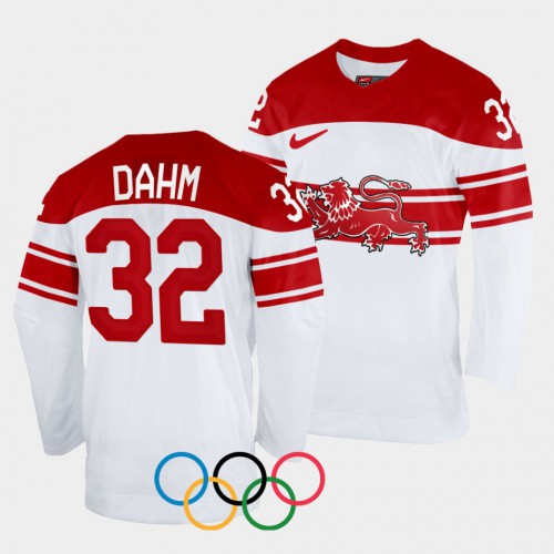Denmark Hockey #32 Sebastian Dahm Men’s 2022 Winter Olympics Home Jersey – White Men’s