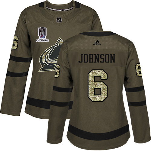 Adidas Colorado Avalanche #6 Erik Johnson Green Women’s 2022 Stanley Cup Champions Salute To Service Stitched NHL Jersey Womens