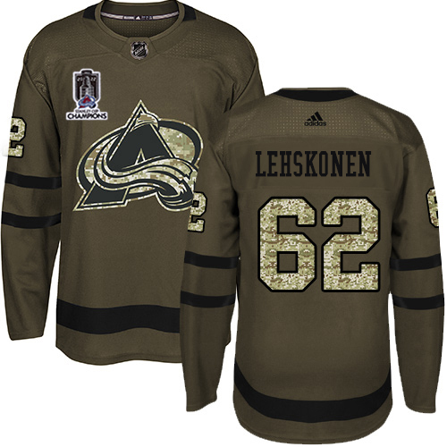 Adidas Colorado Avalanche #62 Artturi Lehkonen Green Youth 2022 Stanley Cup Champions Salute To Service Stitched NHL Jersey Youth