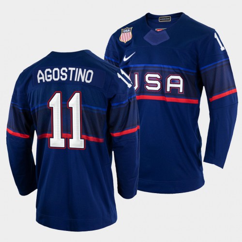 USA Hockey #11 Kenny Agostino Men's 2022 Beijing Winter Olympic Away Jersey - Navy Men's